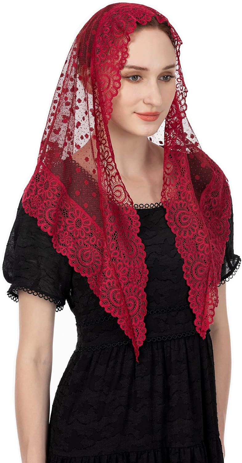 Wgior طرحة كابيل مستوحاة من الطراز القديم على شكل مثلث، غطاء رأس للقداس الكاثوليكي، وشاح مانتيلا للكنيسة - Image 1